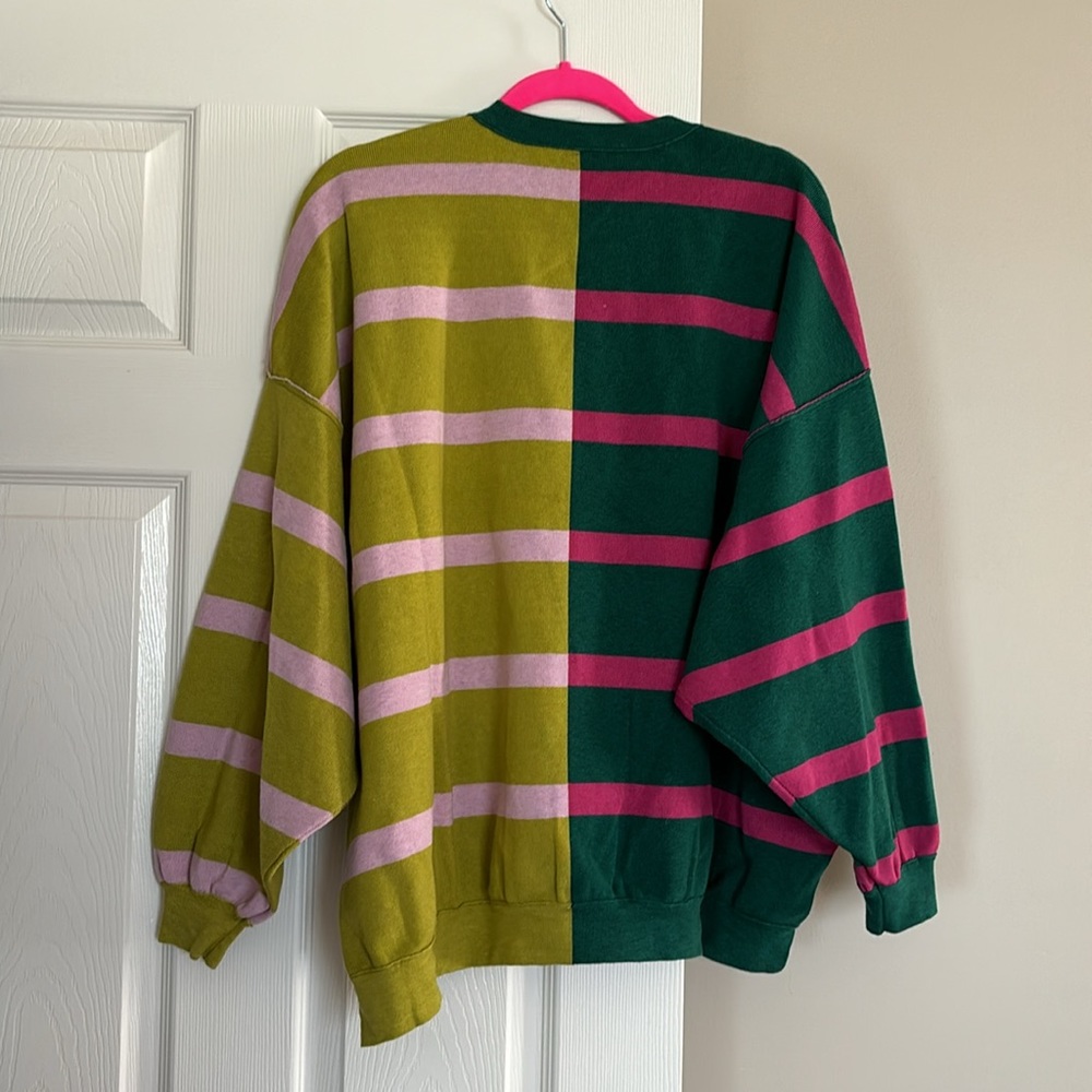 Free People Colorblock Striped Sweater in Green, Pink, Lime - Picture 6 of 8